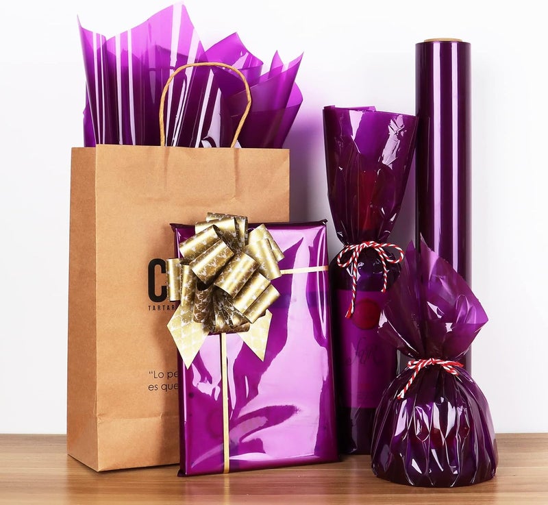 Giiffu Cellophane Wrap Roll-Purple Gift Wrapping Paper Roll 34 In Wide X 100 Ft Long, 3 Mil Thick Plastic Cello Translucent Wrapping Paper for Baskets, Hampers, Flower Bouquets, Treats, DIY Arts Crafts Décor - Image 3
